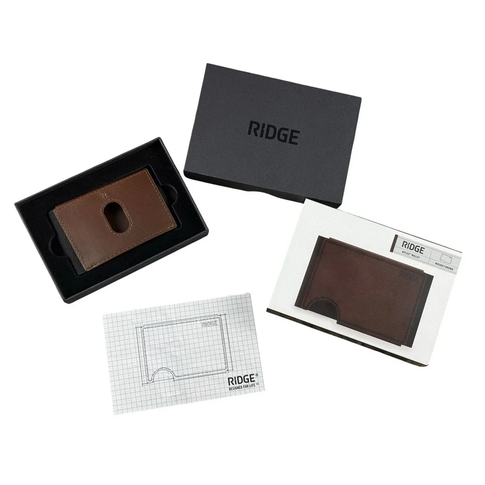 RIDGE Bifold Wallet Mens Whiskey Brown Full Grain Leather RFID Slim NEW